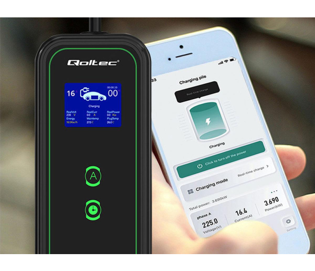 Qoltec Mobilna ładowarka EV z regulacją 2w1 Typ2 (3.5kW, 230V, 5m) - 1483426 - zdjęcie 6